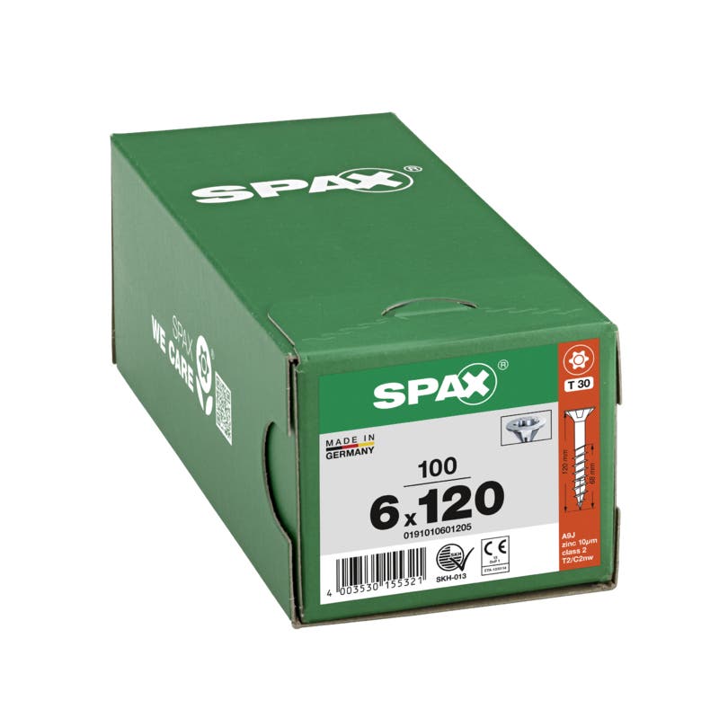 SPAX spaanplaatschroeven - T30 Platkop - 6 x 120 mm - WIROX deeldraad (100 Stuks)
